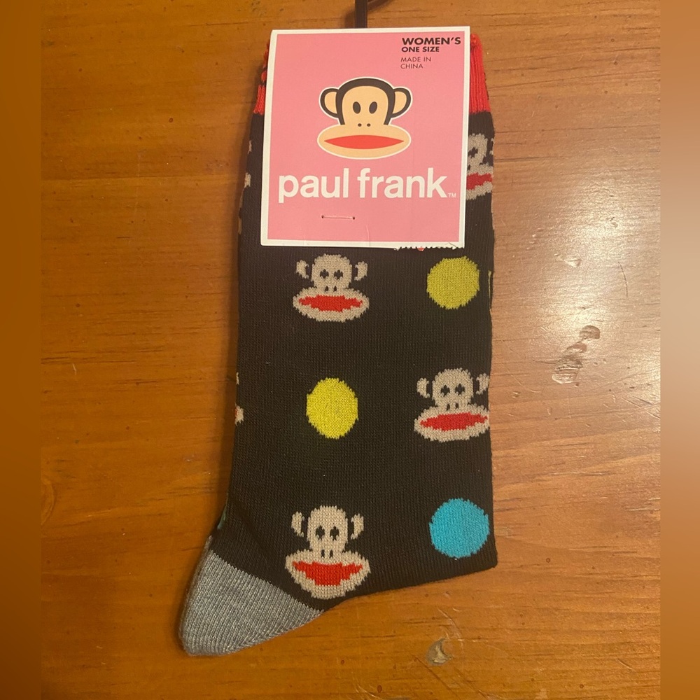 Paul Frank multicolor crew socks black fits size 6-9.5